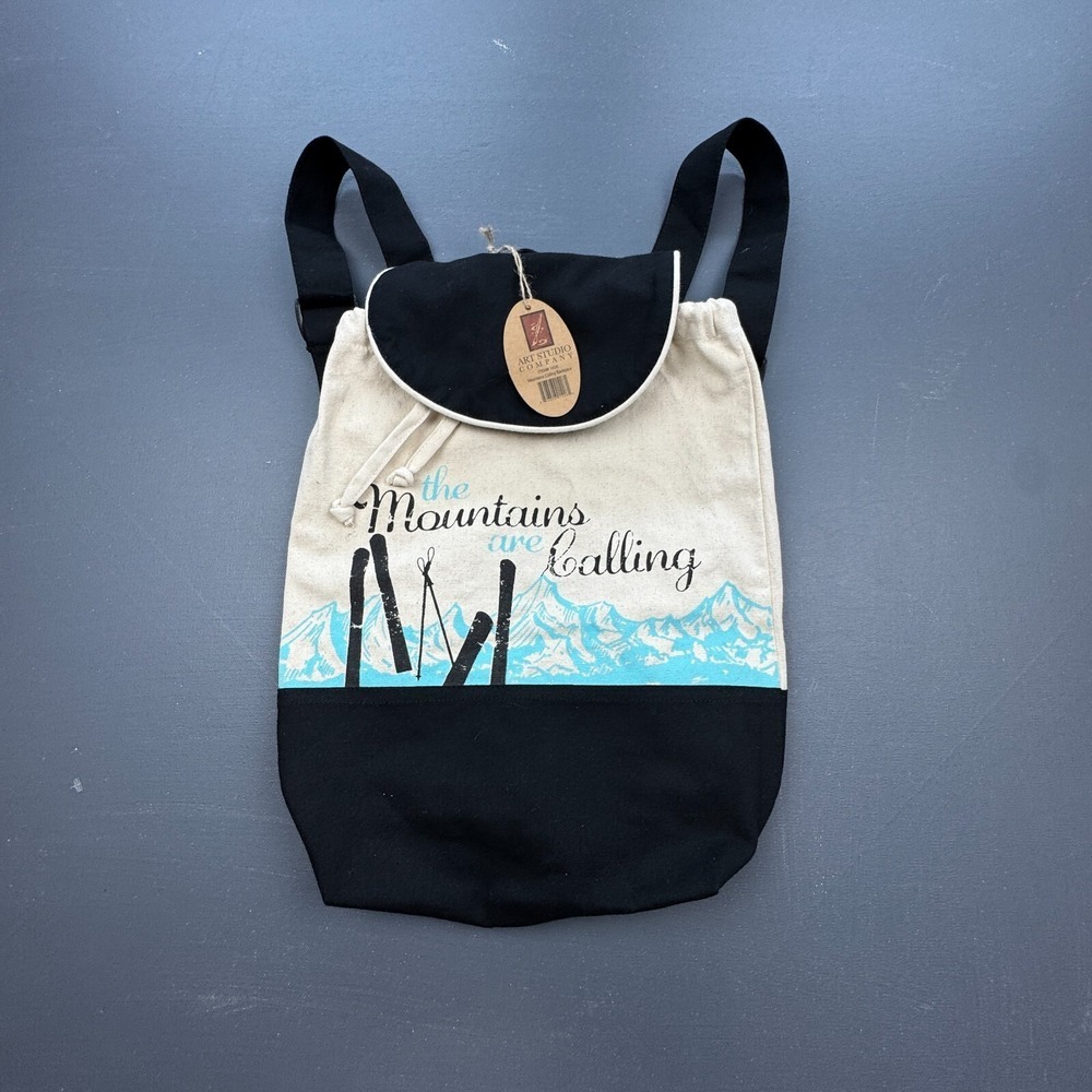 Art Studio Company Unisex Cream Black Mountains Calling Canvas Hiking Backpack